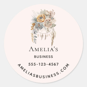 Boho Flowers and Dreamcatcher - Business Classic Round Sticker