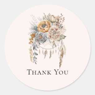 Boho Flowers and Dreamcatcher - Thank You Classic Round Sticker