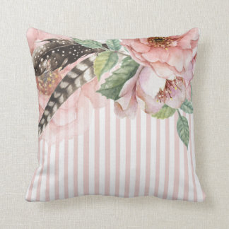 Boho Flowers and Feathers Cushion