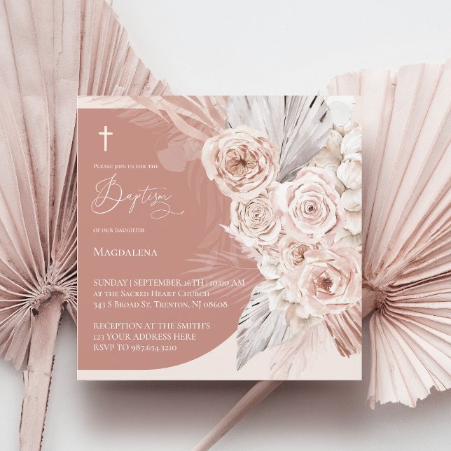 boho flowers arch design Baptism Invitation (Creator Uploaded)