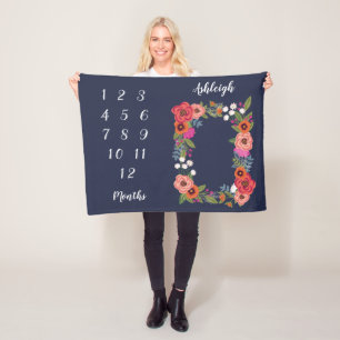 Boho Flowers Baby Monthly Milestone Fleece Blanket