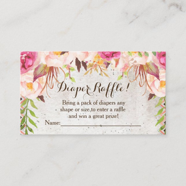 boho flowers baby shower  diaper raffle cards (Front)