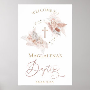 boho flowers Baptism welcome sign