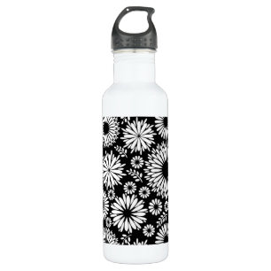 Boho flowers Black and White vector floral pattern 710 Ml Water Bottle