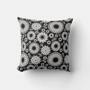 Boho flowers Black and White vector floral pattern Cushion