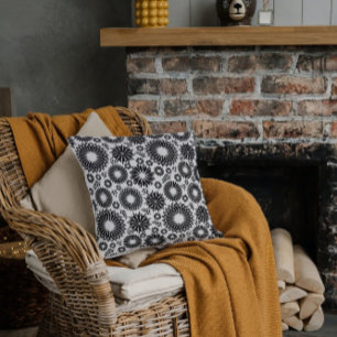 Boho flowers Black and White vector floral pattern Cushion