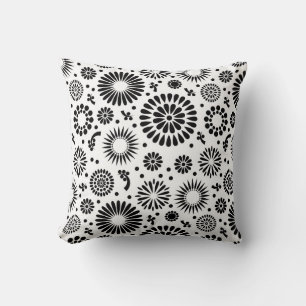 Boho flowers Black and White vector floral pattern Cushion