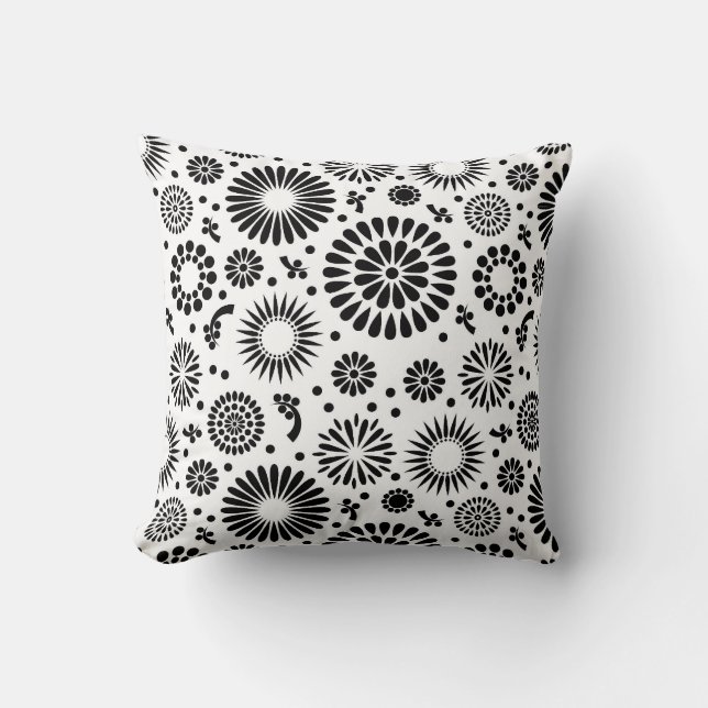 Boho flowers Black and White vector floral pattern Cushion (Front)