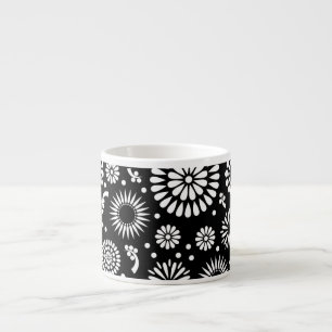 Boho flowers Black and White vector floral pattern Espresso Cup