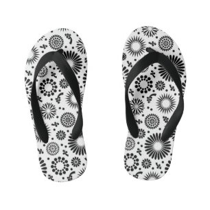 Boho flowers Black and White vector floral pattern Kid's Thongs