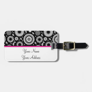 Boho flowers Black and White vector floral pattern Luggage Tag