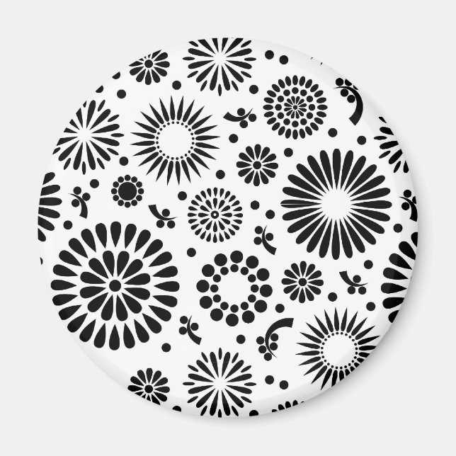 Boho flowers Black and White vector floral pattern Magnet (Front)