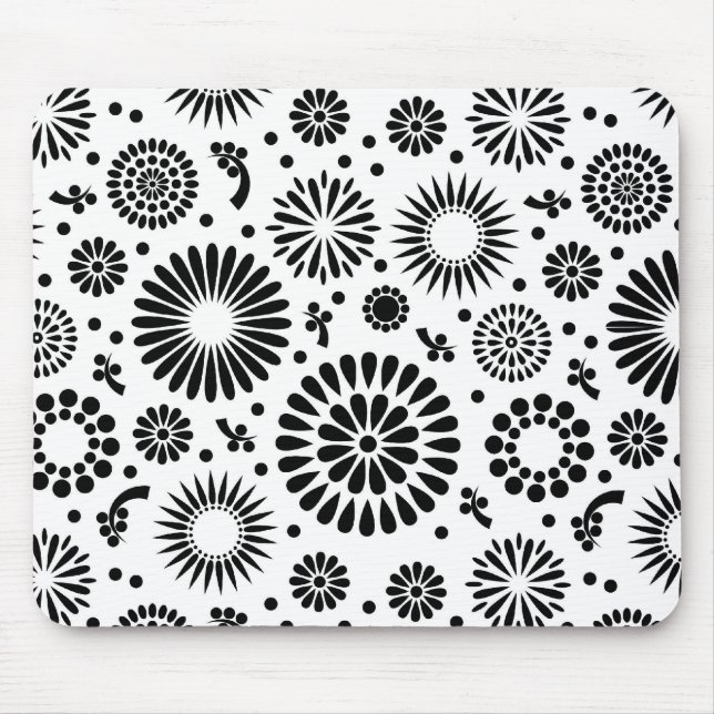 Boho flowers Black and White vector floral pattern Mouse Pad (Front)