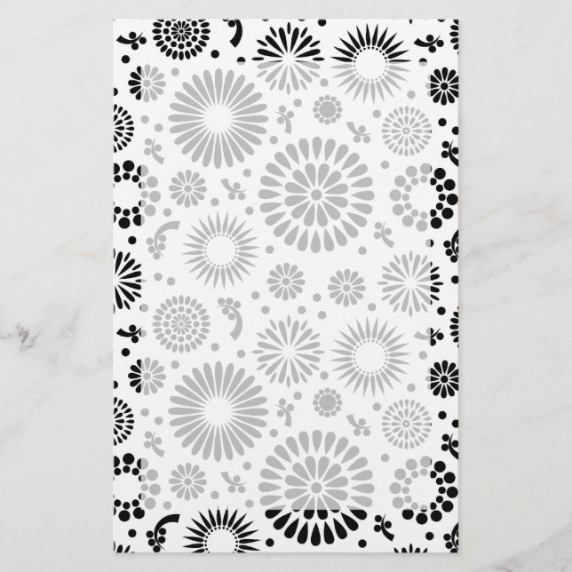 Boho flowers Black and White vector floral pattern Stationery (Front)