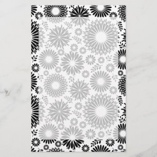 Boho flowers Black and White vector floral pattern Stationery