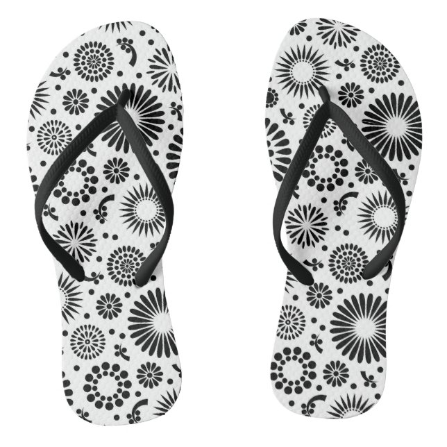 Boho flowers Black and White vector floral pattern Thongs (Footbed)