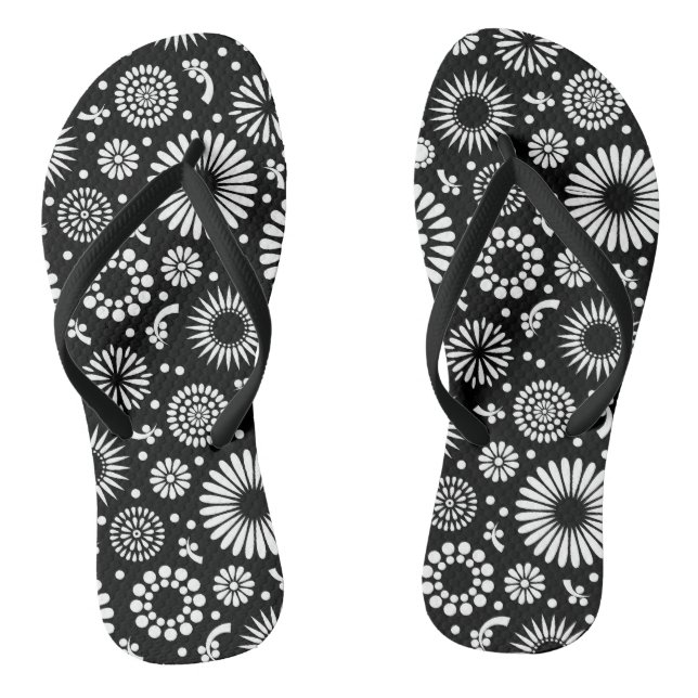 Boho flowers Black and White vector floral pattern Thongs (Footbed)