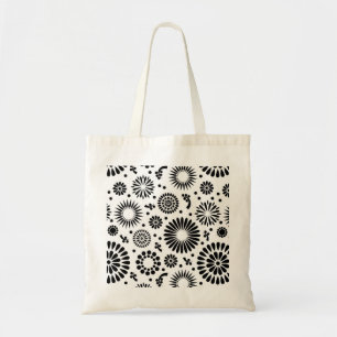 Boho flowers Black and White vector floral pattern Tote Bag