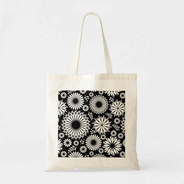 Boho flowers Black and White vector floral pattern Tote Bag (Front)