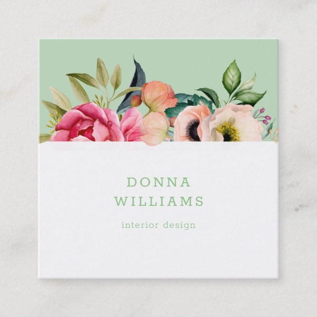Boho flowers border bouquet square business card (Front)