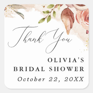 Boho Flowers Bridal Shower-Earthy Floral Square Sticker
