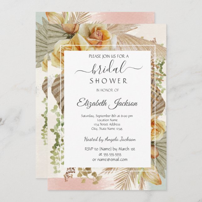 Boho Flowers Bridal Shower  Invitation (Front/Back)