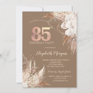Boho Flowers,Champagne Glass,Terracotta 85th Invitation