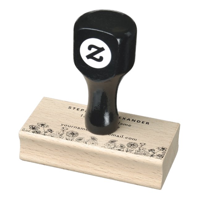 Boho flowers, daisies and roses. Pen and ink Rubber Stamp (Stamp)