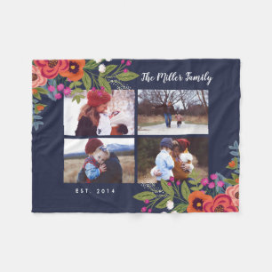 Boho Flowers Family Photo Collage Fleece Blanket