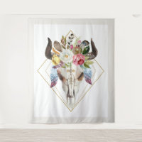 Boho flowers & feathers geometric bull skull