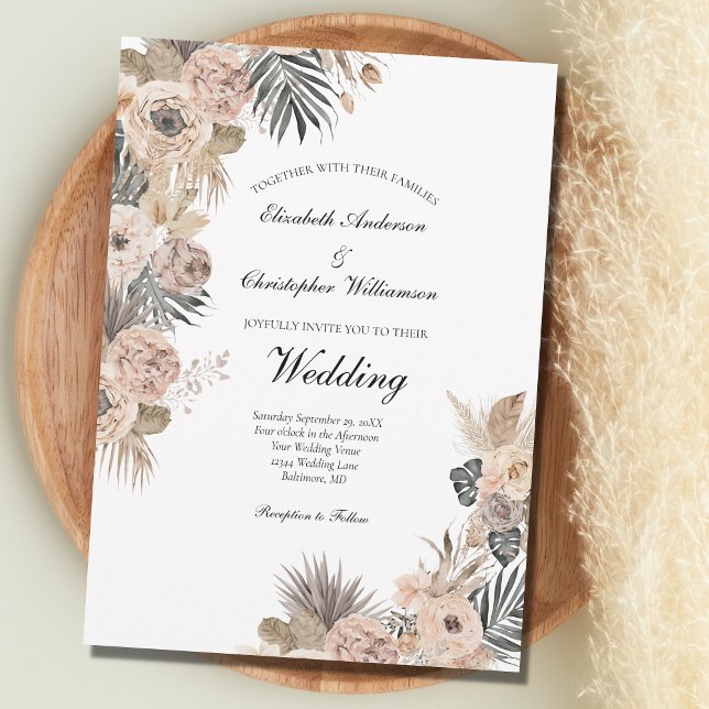 Boho Flowers Floral Botanical Leaves Wedding Invitation (Creator Uploaded)