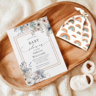 Boho Flowers Floral Wildflower Rustic Baby Shower Invitation