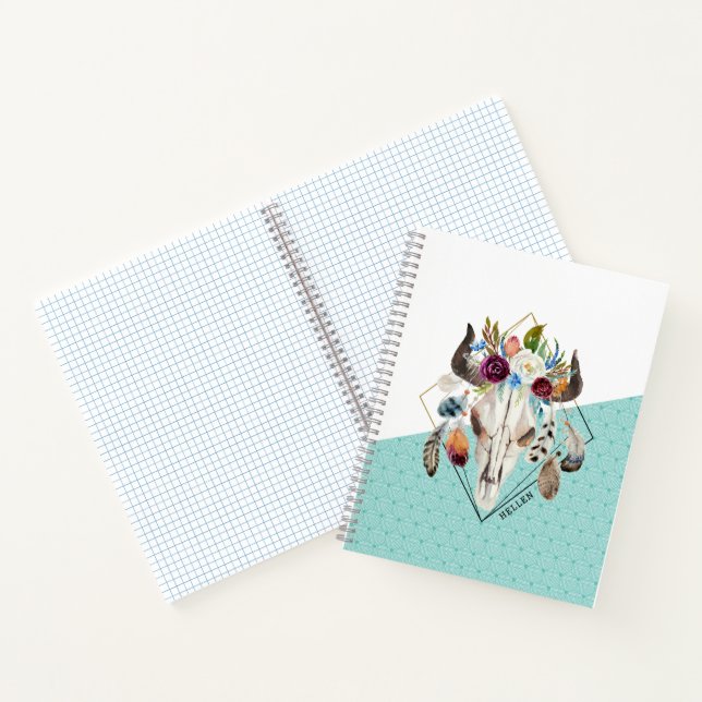 Boho flowers geometric bull skull notebook (Inside)