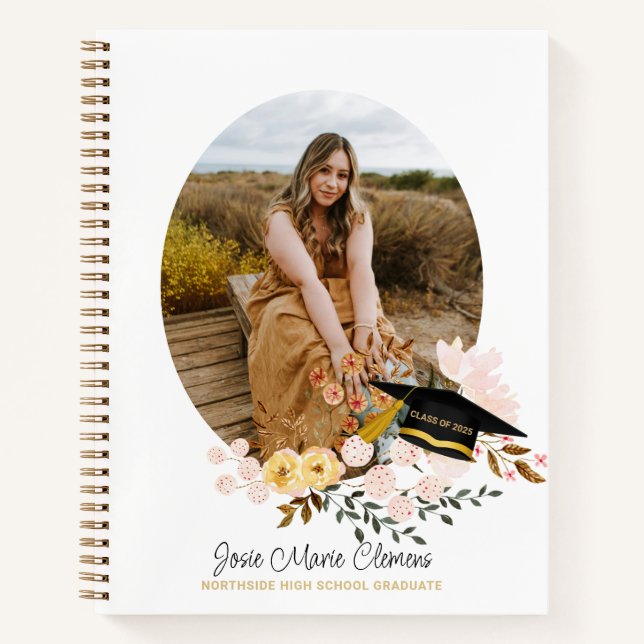 Boho Flowers Graduation Photo Guestbook Notebook (Front)