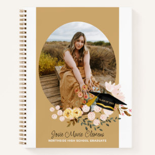 Boho Flowers Graduation Photo Guestbook Notebook