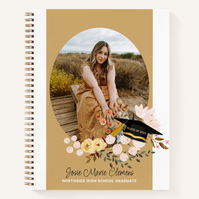 Boho Flowers Graduation Photo Guestbook Notebook (Front)