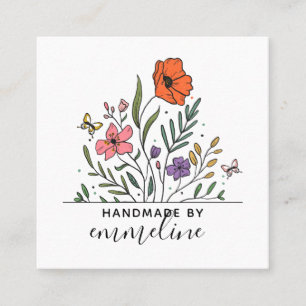 Boho Flowers Handmade By Craftsman Square Business Card