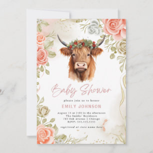 Boho Flowers Highland Cow Baby Shower Invitation