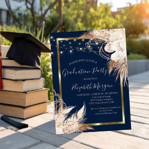 Boho Flowers,Lights,Wood, Frame Graduation Party Invitation