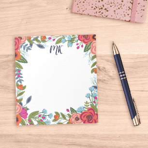 Boho Flowers Monogrammed Notepad