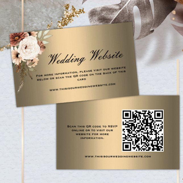 Boho Flowers on Gold Wedding Website Enclosure Card (Creator Uploaded)