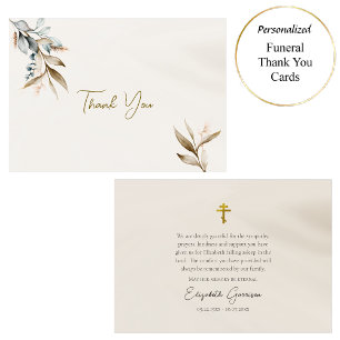 Boho Flowers Orthodox Christian Funeral Thank You Card
