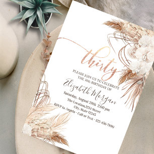Boho Flowers Pampas Grass 30th Birthday  Invitation