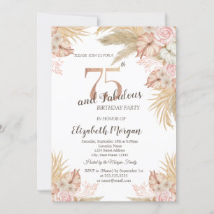 Boho Flowers,Pampas Grass 75th Birthday Invitation