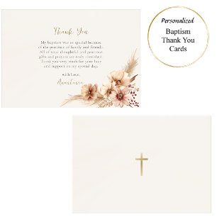 Boho Flowers Pampas Grass Orthodox Baptism Thank You Card