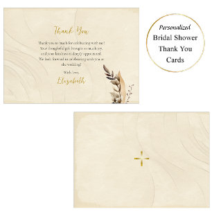 Boho Flowers Pampas Grass Othodox Bridal Shower Thank You Card