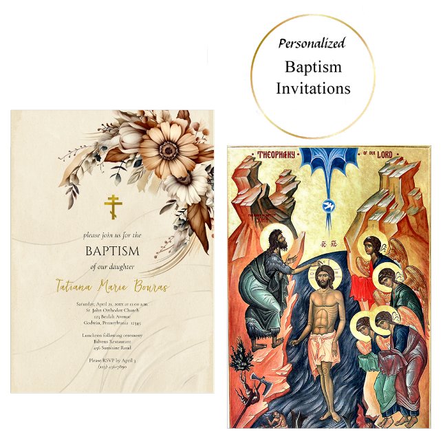 Boho Flowers Pampas Orthodox Christian Baptism Invitation (Creator Uploaded)