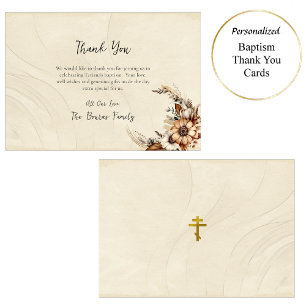 Boho Flowers Pampas Orthodox Christian Baptism Thank You Card