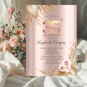 Boho Flowers Pampas Rose Gold 35th Birthday  Invitation