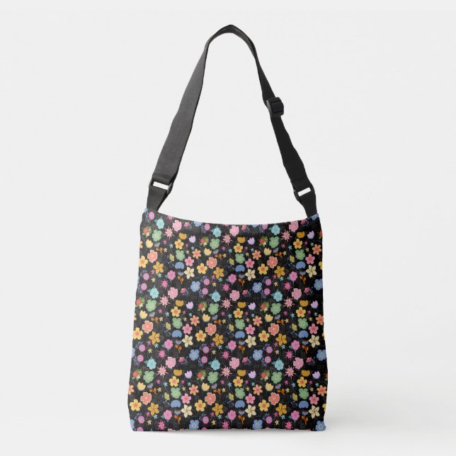 Boho Flowers Pattern B01.b Black BG Crossbody Bag (Front)